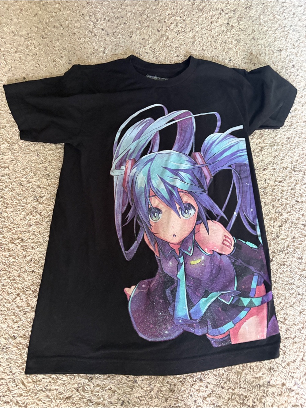 Y2K Hatsune Miku Anime Graphic T Shirt Black Womens Size S AOP Tee